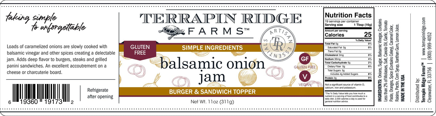 Terrapin Ridge Farms Balsamic Onion Jam, Vegan & Gluten Free, 11 oz Jar