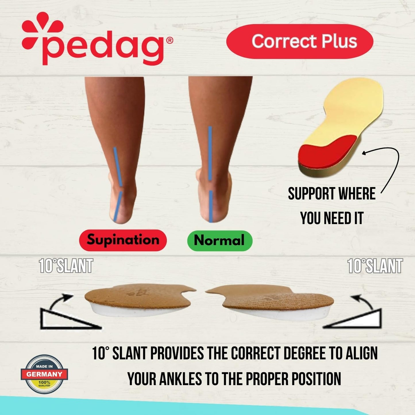 Pedag Correct Plus  German Handmade 3/4 Length Wedge For Oversupinators  Vegetable Tanned Leather Top Rubber Orthotic Footbed  1