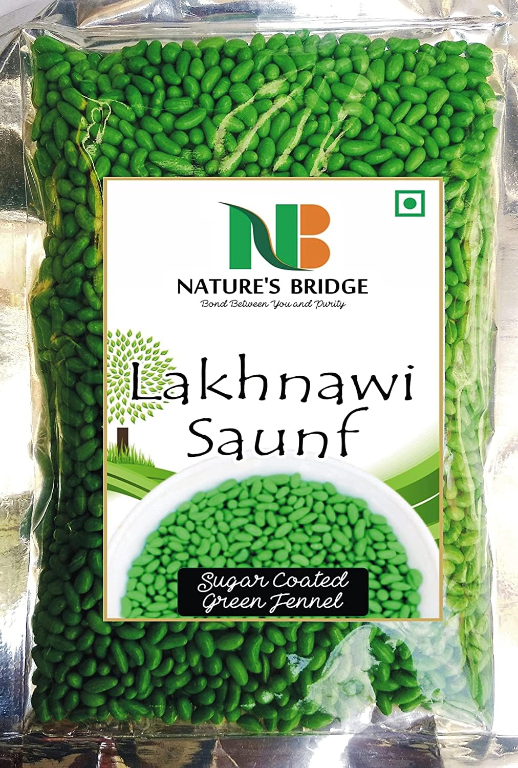 Natures Bridge Lakhnawi Saunf / Sugar Coated Green Fennel Seeds / Mukhwas / Fennel Mouth Freshener - (200 gm)_Packing May Vary