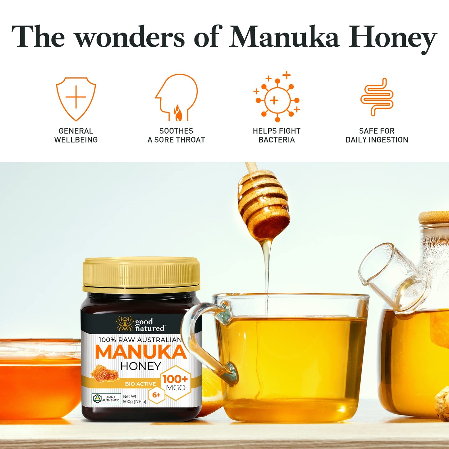 Good Natured Raw Manuka Honey MGO 100+ Antibacterial Activity 500g (1.1lb)