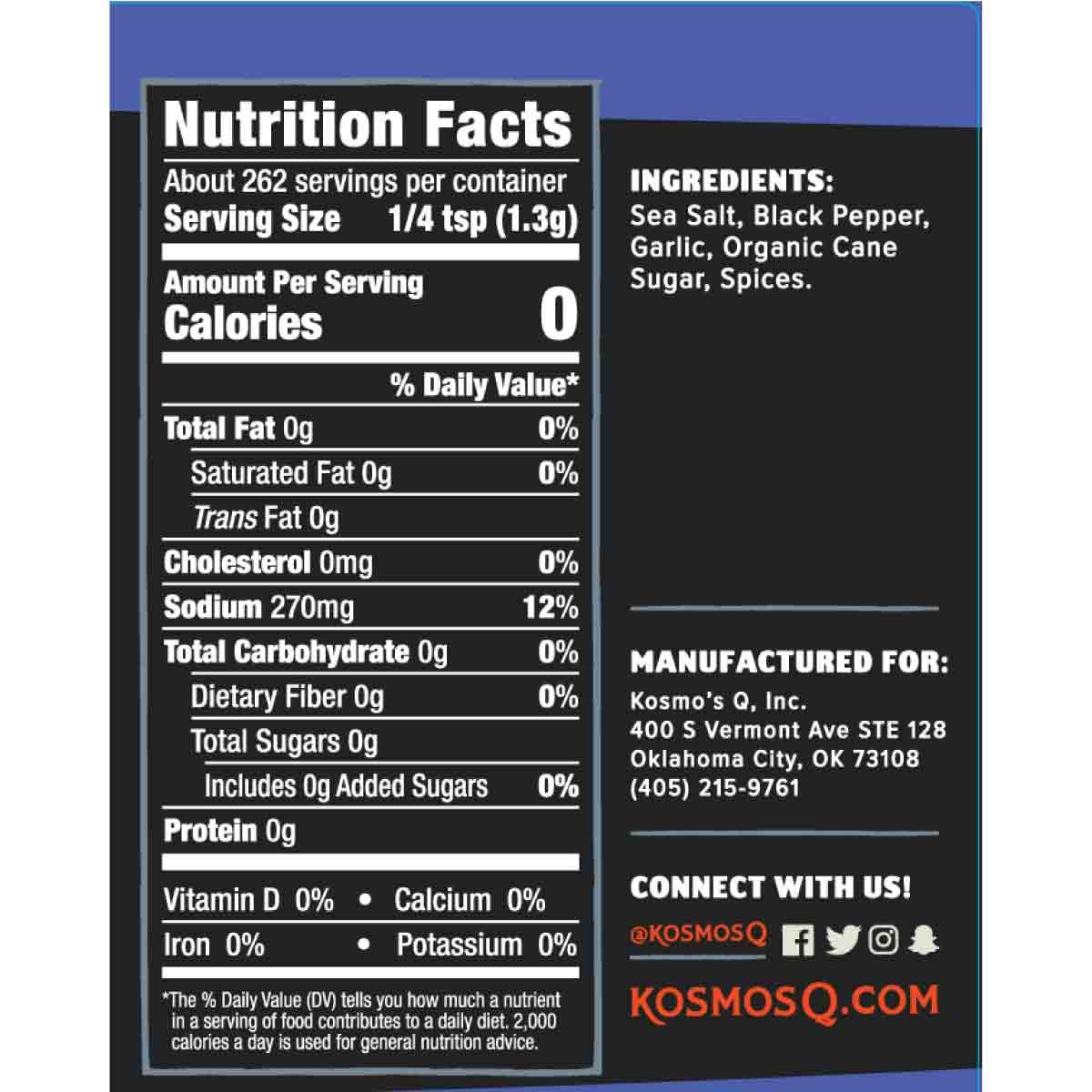 Kosmos Q SPG Seasoning - Savory Salt Pepper Garlic Rub - All-Natural Spice Shaker - 16 oz