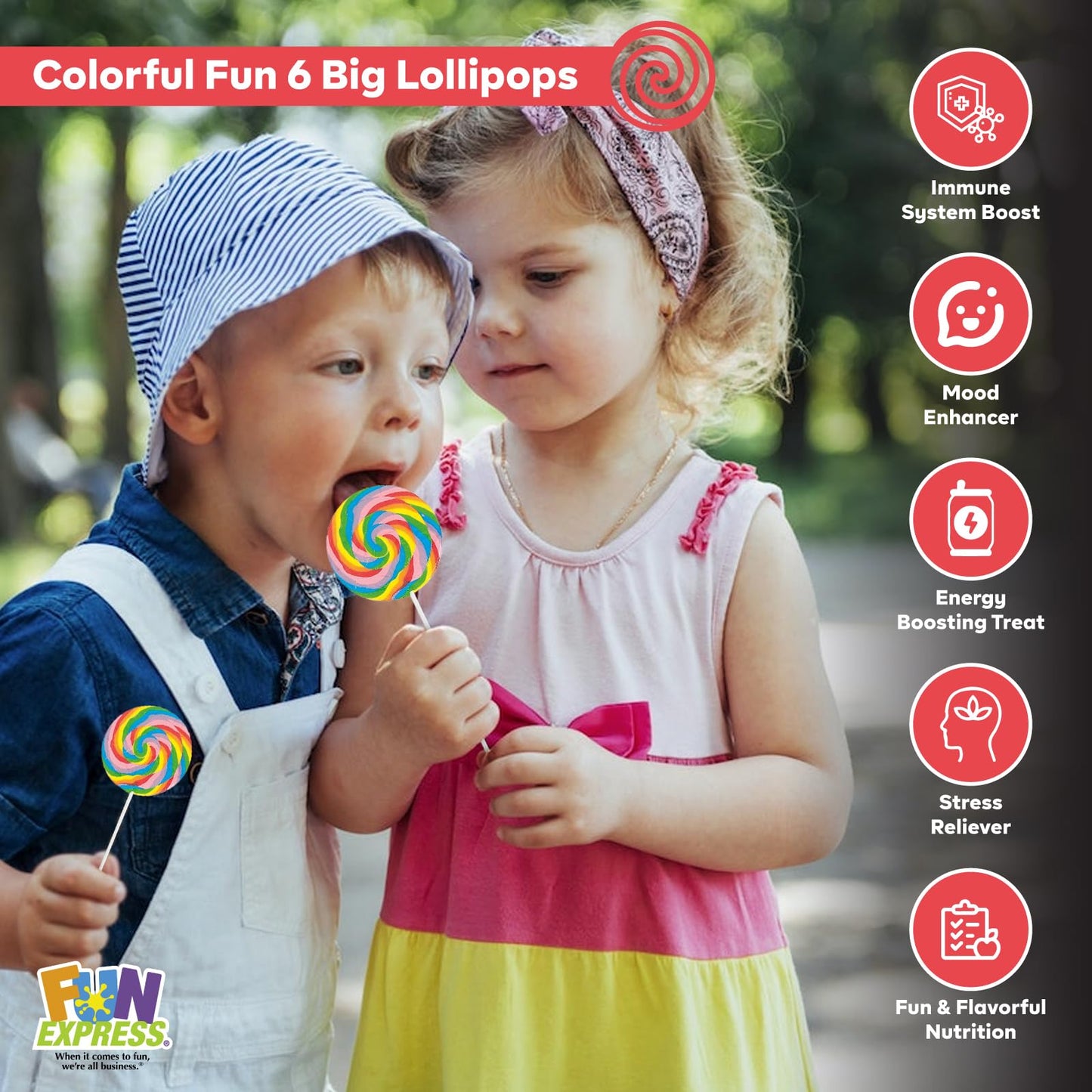 Fun Express Big Rainbow Lollipops For Kids, 6 Count