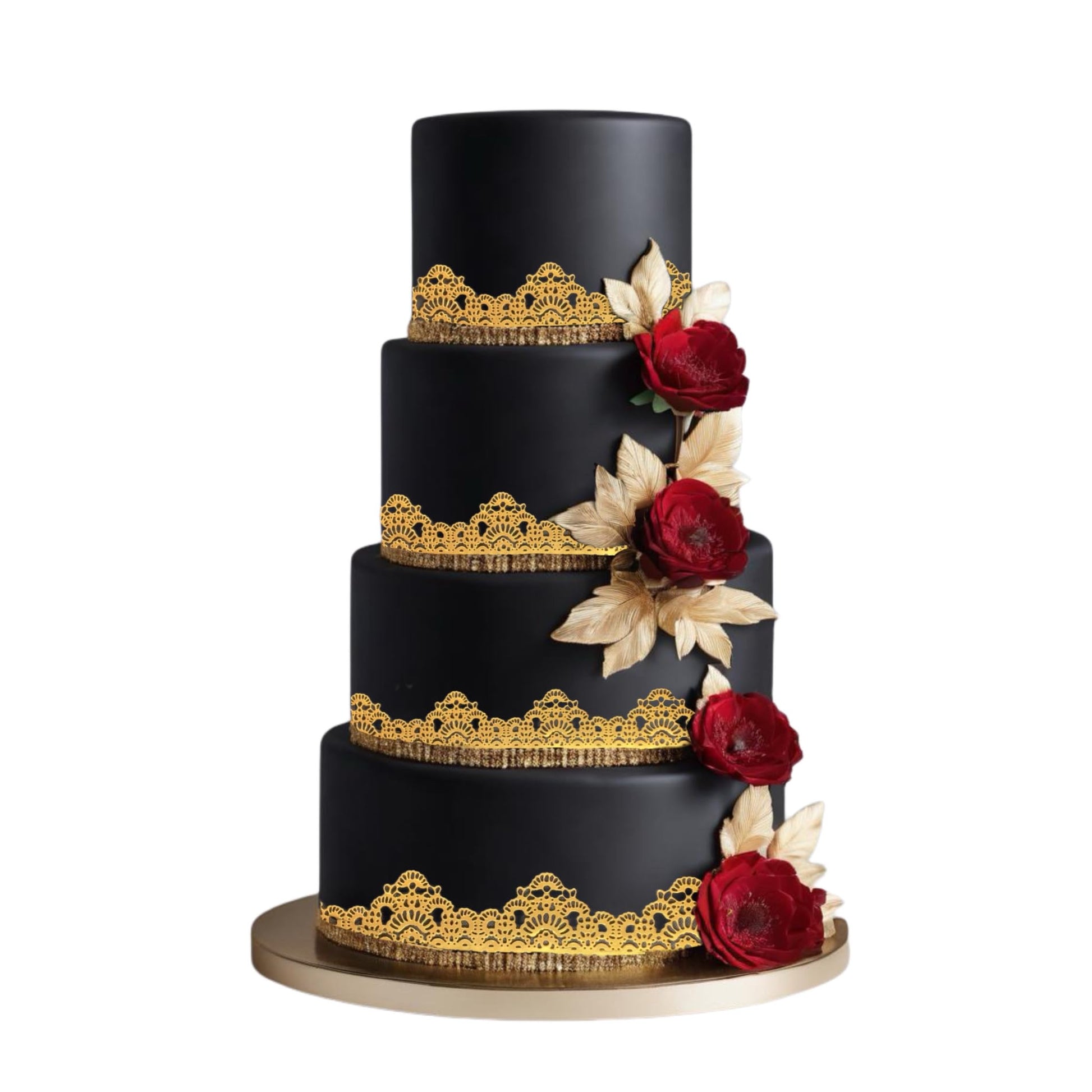 3 Pieces Shiny Gold Honeycomb Edible Sugar Cake Lace Strips - Ready To Use Handcrafted Decoration With 3D Effect