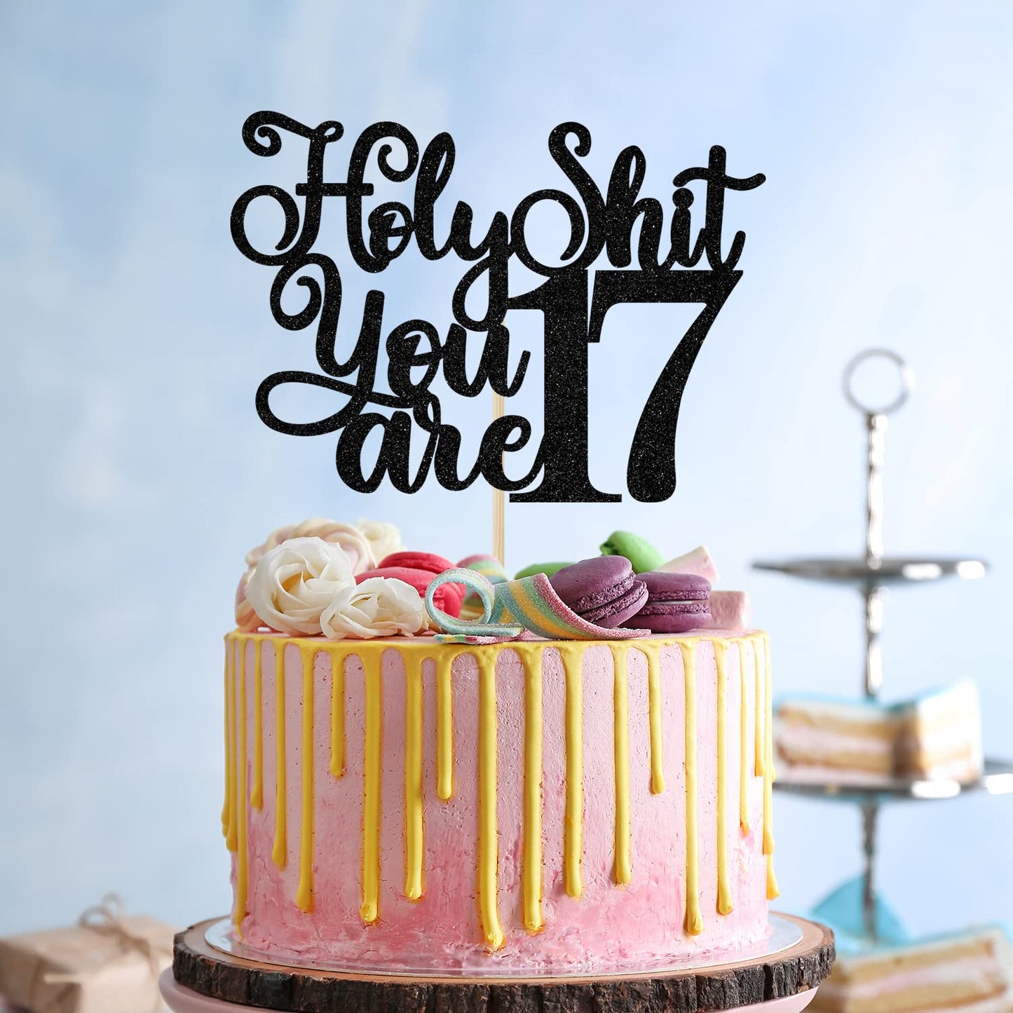Happy 17Th Birthday Cake Topper, Young And Sweet Only 17 Cake Decor, Level 17, Funny 17Th Birthday Decorations Supplies Black Gl