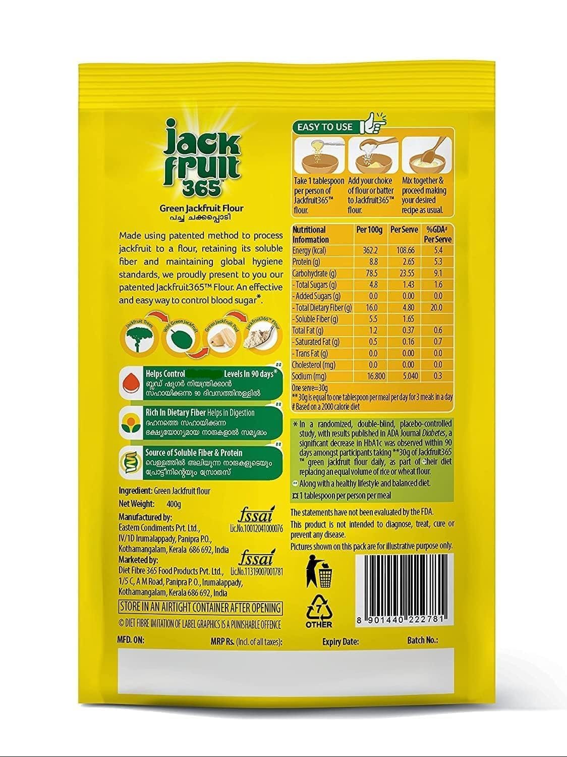 Jackfruit 365 Green Jackfruit Flour - Helps Control Blood Sugar Rich In Dietry Fiber | Non-Gmo | Zero Additives & Preservatives