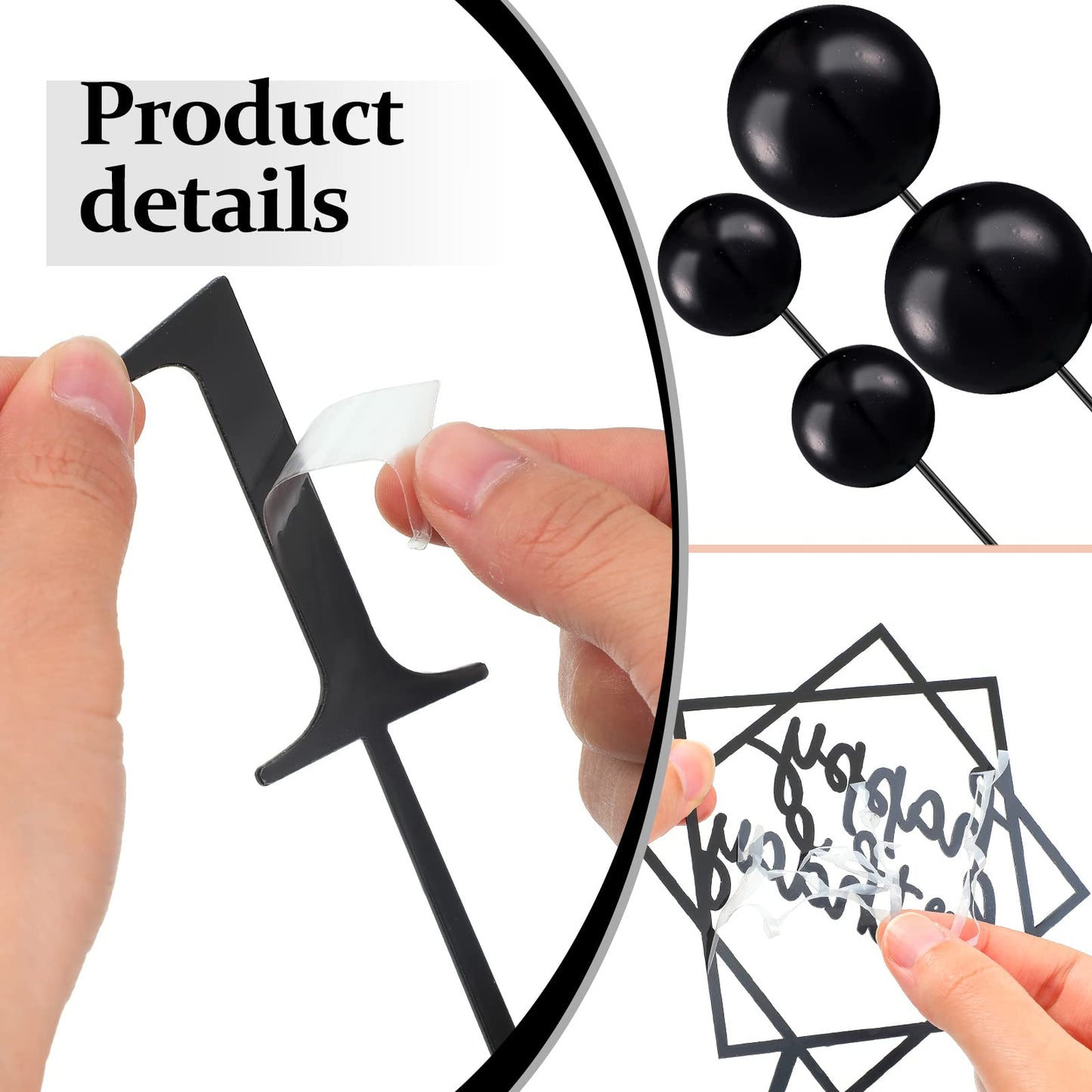 Yulejo 38 Pieces Ball Cake Decorations Set, Acrylic Cupcake Picks, Number 0-9, Black, Model Yulejo-Cake Topper-08