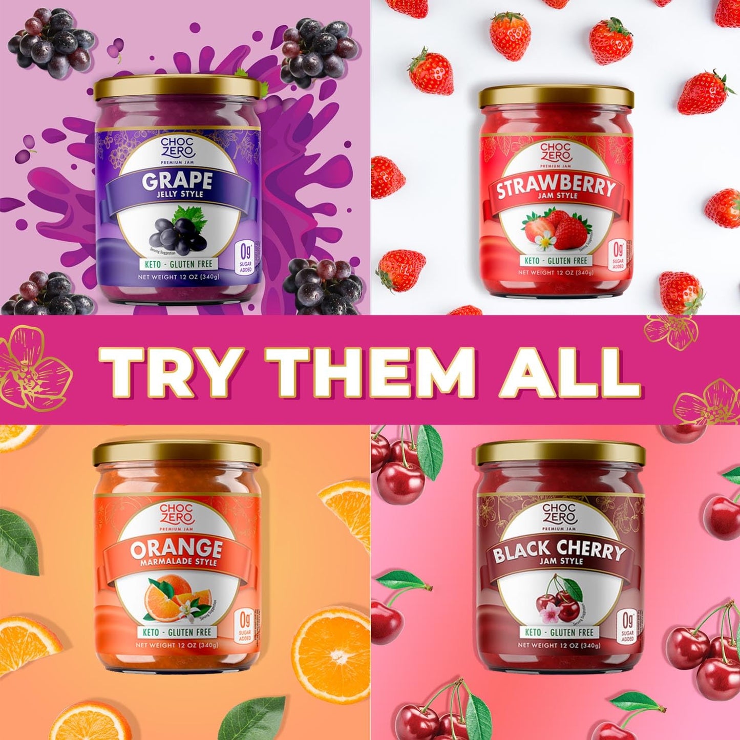 Choczero Raspberry Jam Preserves, No Added Sugar, Keto Fruit Spread, Great Source Of Fiber, All Natural, 12 Ounces (Pack Of 1)