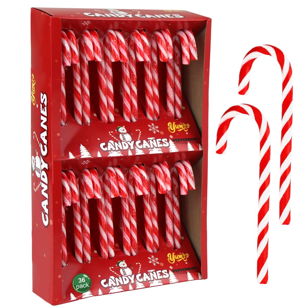 Yumzo Christmas Candy Canes - Classic Red and White Peppermint Flavor - 36 Pack Individually Wrapped for Holiday Gift Giving