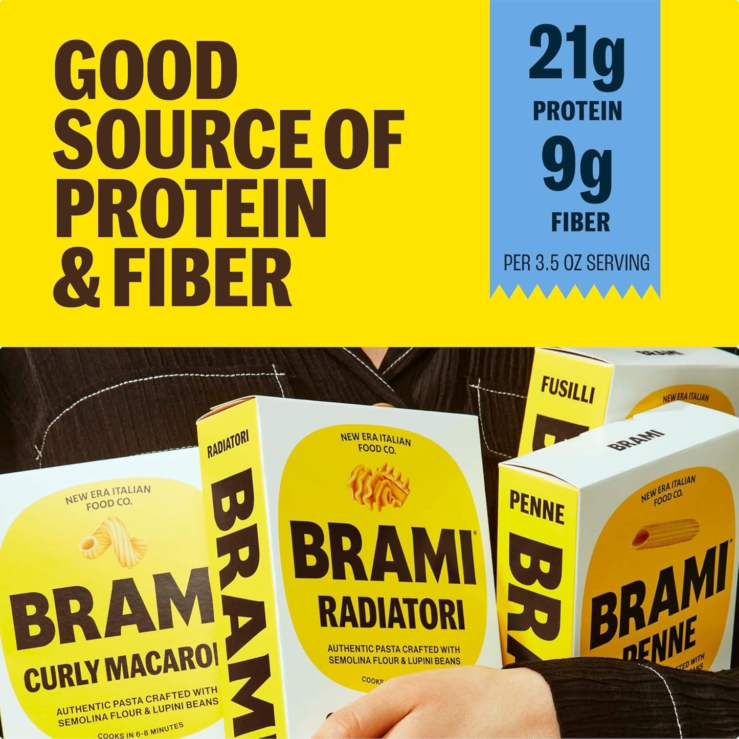 Brami Italian Protein Fusilli Pasta | Low Carb, High Fiber, High Protein | Non-Gmo, Keto-Friendly | Made In Italy With Lupini Be