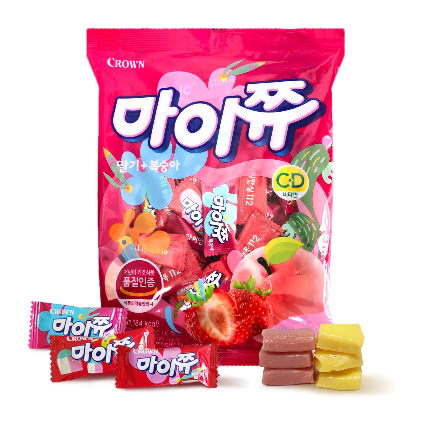 COELO MyChew Soft Chewing Candy Assortment, Strawberry & Peach Flavors, 284g (10oz) Sharing Size Gummy Treats
