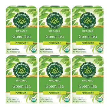 Traditional Medicinals Organic Green Tea Peppermint Herbal Tea, 48 Tea Bags, Model TMT239, Pack of 6