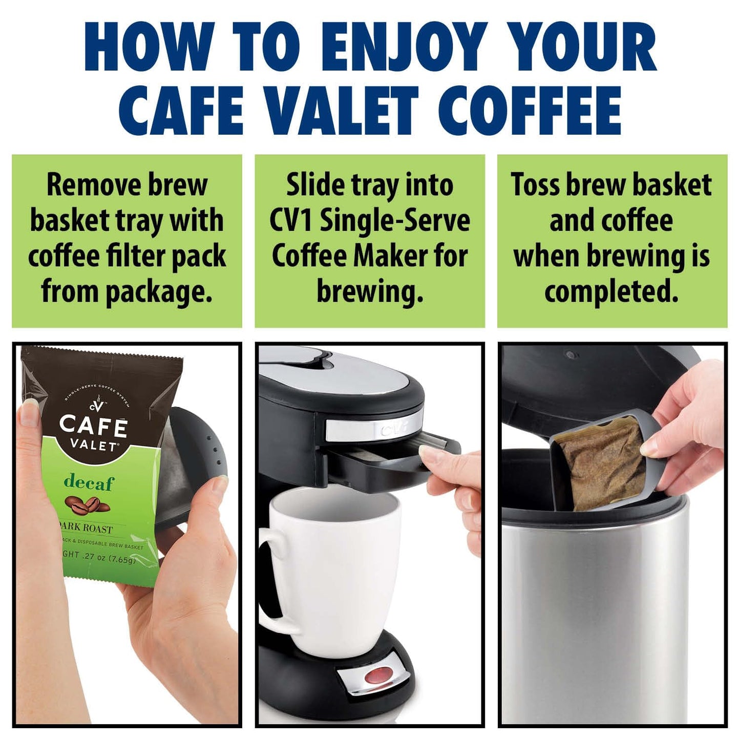 Caf   Valet DECAF Dark Roast Single Serve Coffee Packets - 84 Count - For Use with Caf   Valet Single Serve Cofee Makers - Dispo