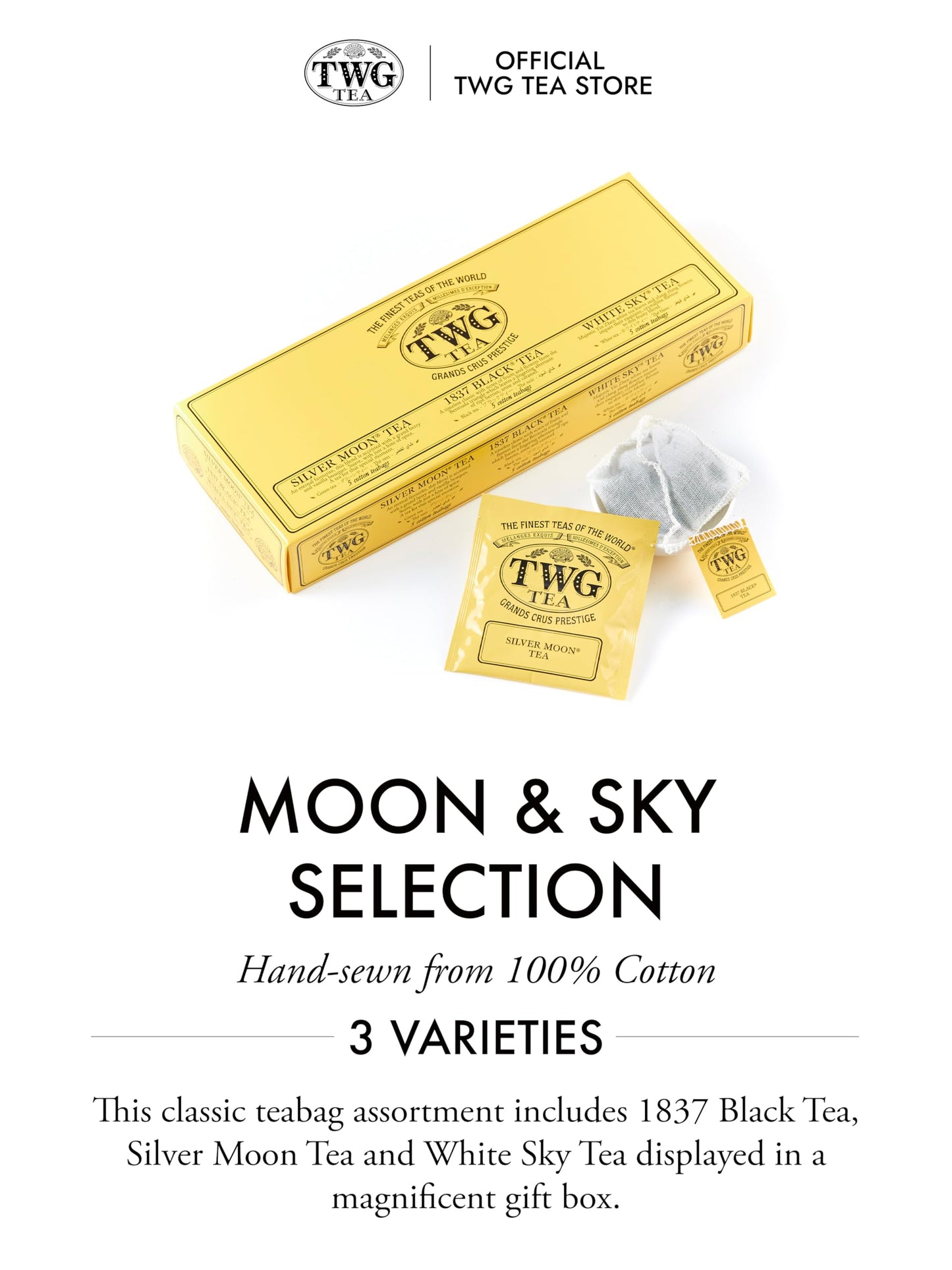 Twg Tea | Moon & Sky S | 3 Varieties | Limited Availability Tea Blends | 15 Hand Sewn Cotton Teabags | Gift Set