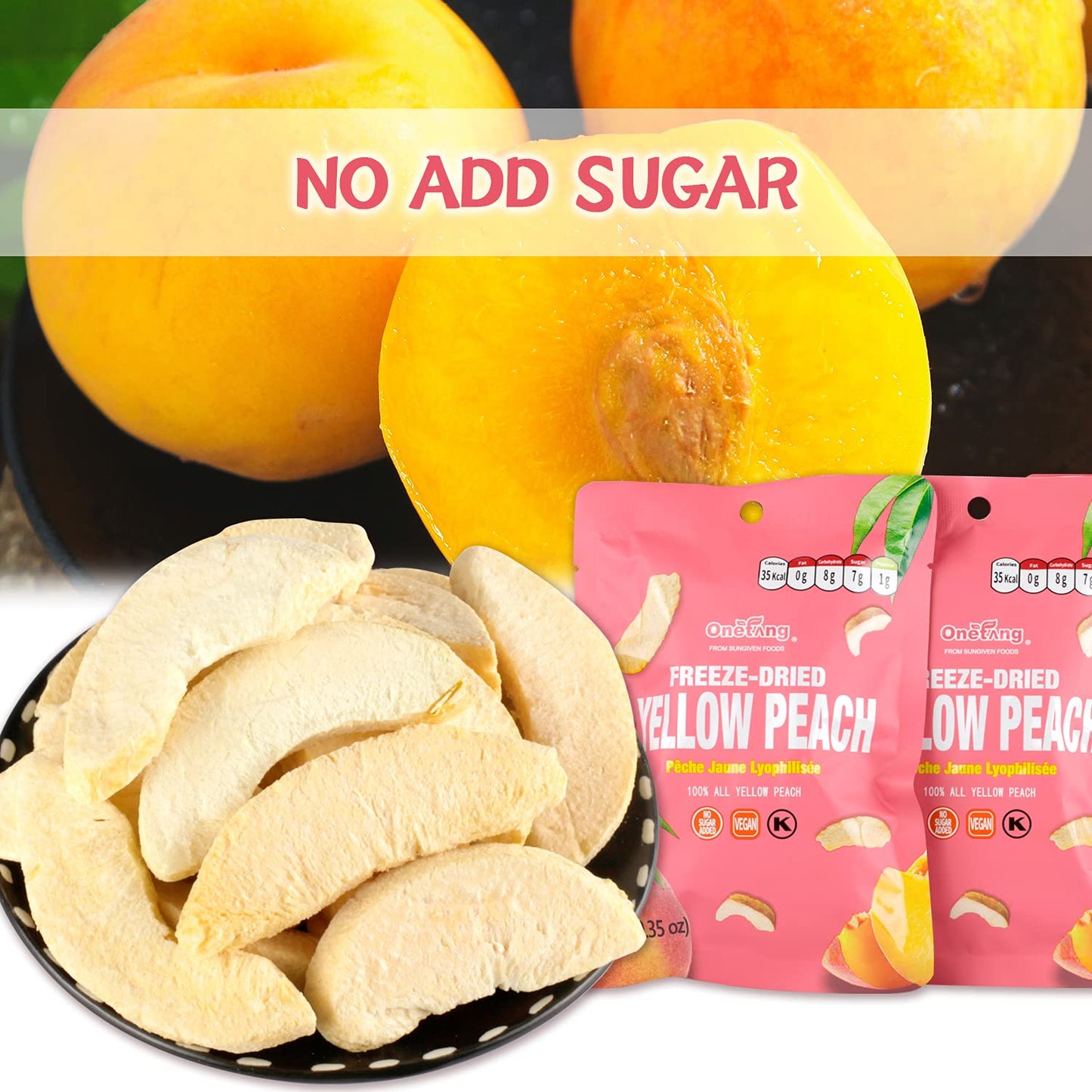 Onetang Freeze-Dried Fruit Yellow Peach Chips, 9 Pack Single-Serve Pack, Non Gmo, Kosher, No Add Sugar, Gluten Free, Vegan, Holiday Gifts, Healthy Snack 0.35 Ounce