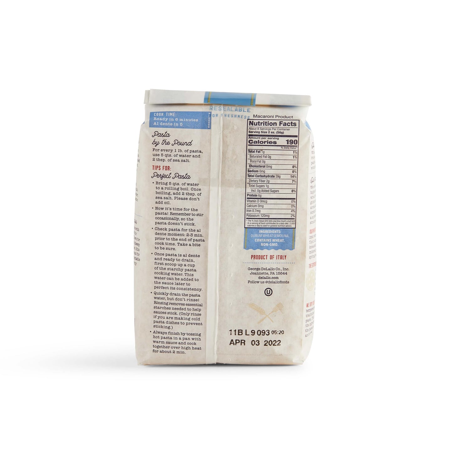 Delallo Shellbows Semolina Pasta, 1 Pound Bag, 7 Pack, Product Of Italy, Made With Durum Wheat Flour, Shell-Shaped Noodles