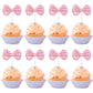 YCTHUNFISH 12 Pack Pink Bow Cupcake Toppers Paper Decorations for Wedding, Bridal Shower, Birthday Party