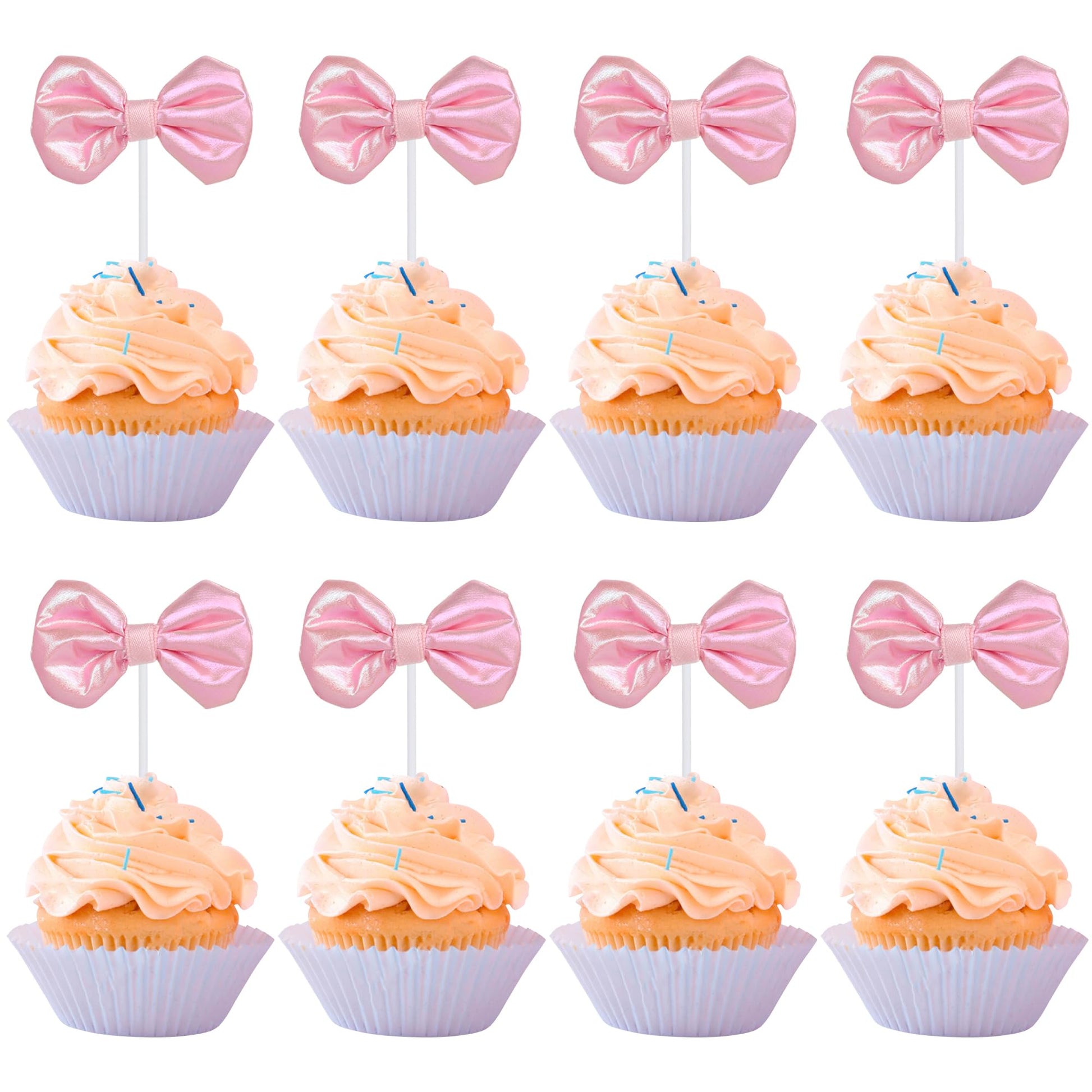 YCTHUNFISH 12 Pack Pink Bow Cupcake Toppers Paper Decorations for Wedding, Bridal Shower, Birthday Party