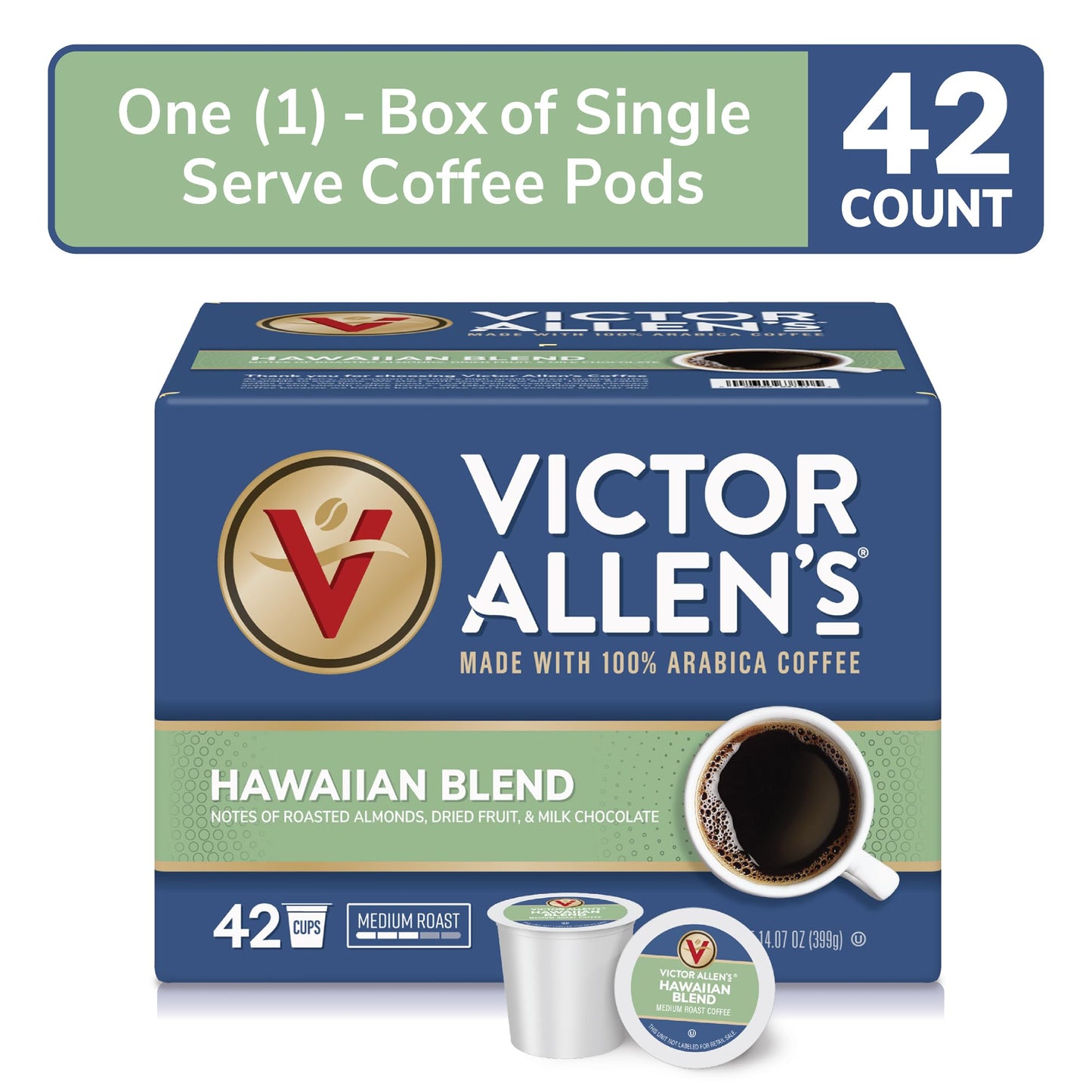 Victor Allens Coffee Hawaiian Blend Medium Roast 42 Count Single Serve Coffee Pods for Keurig K-Cup malt-inspired
