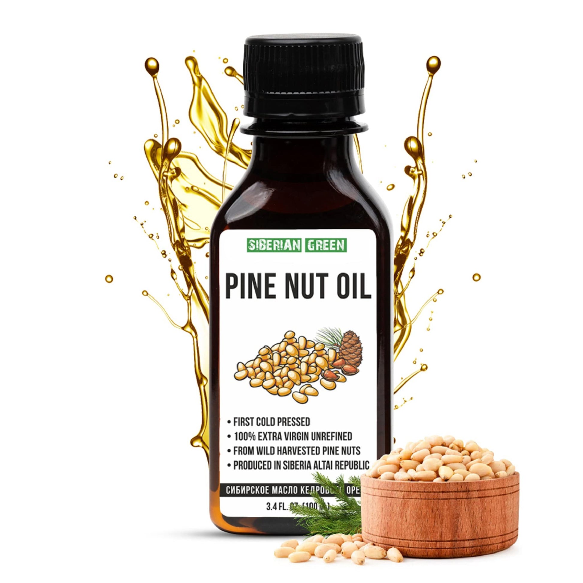 Siberian Pine Nut Oil  100% Natural Extra Virgin Cold Pressed 100 Ml  34 Fl Oz  Unrefined Raw No-Gmo Vegan  Exclusive Healthy Di