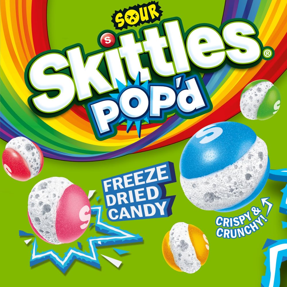 Skittles POPd Sour Freeze Dried Candy, 5.5 Oz Resealable Bag, Fruity Flavor
