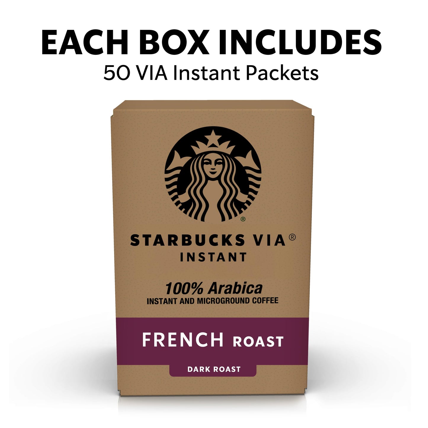 Starbucks VIA Instant Coffee, Dark Roast, 100% Arabica, 50 Pack, French Roast