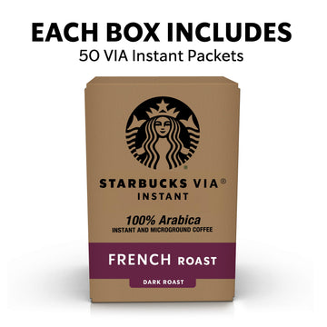 Starbucks VIA Instant Coffee, Dark Roast, 100% Arabica, 50 Pack, French Roast