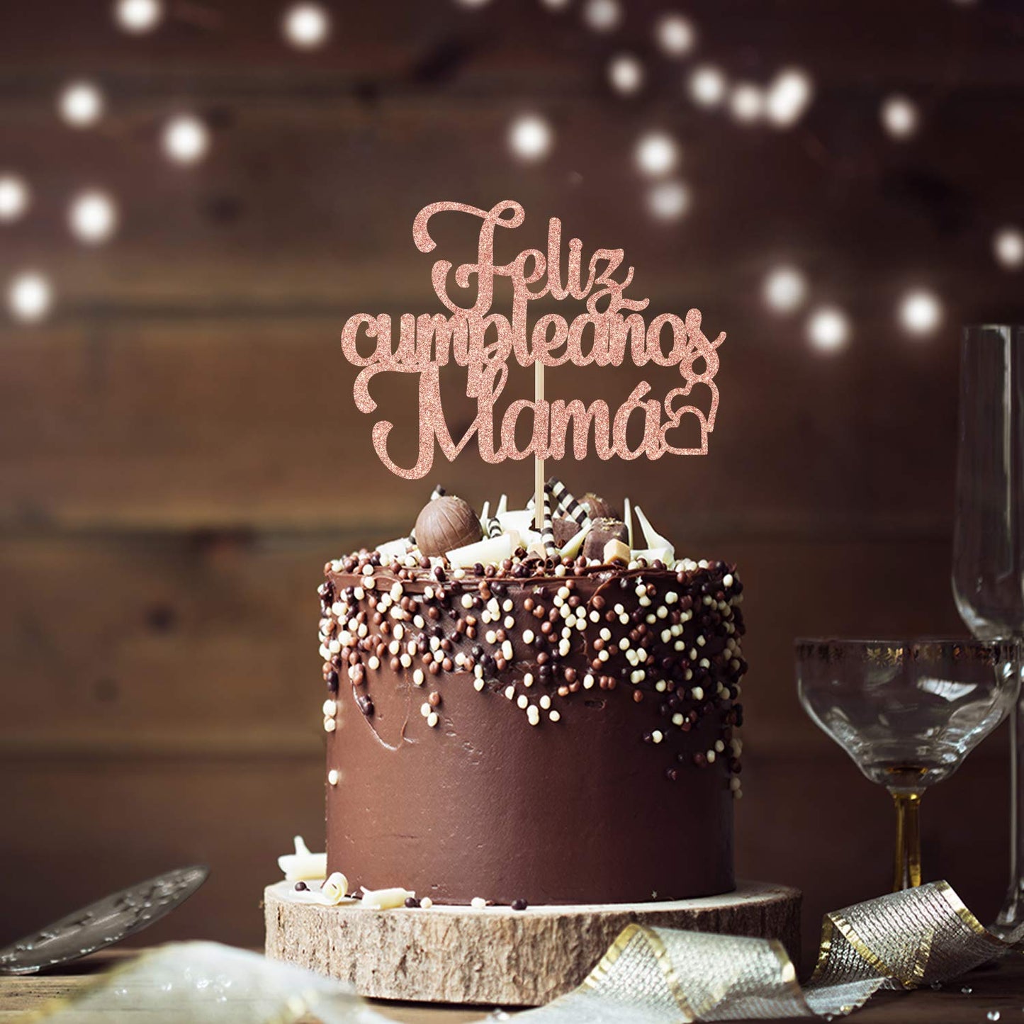 Ferastar Feliz Cumpleaos Mama Cake Topper, Best Mom Ever, Happy Mothers Day, Mom Birthday Party Decorations Rose Gold Glitter.