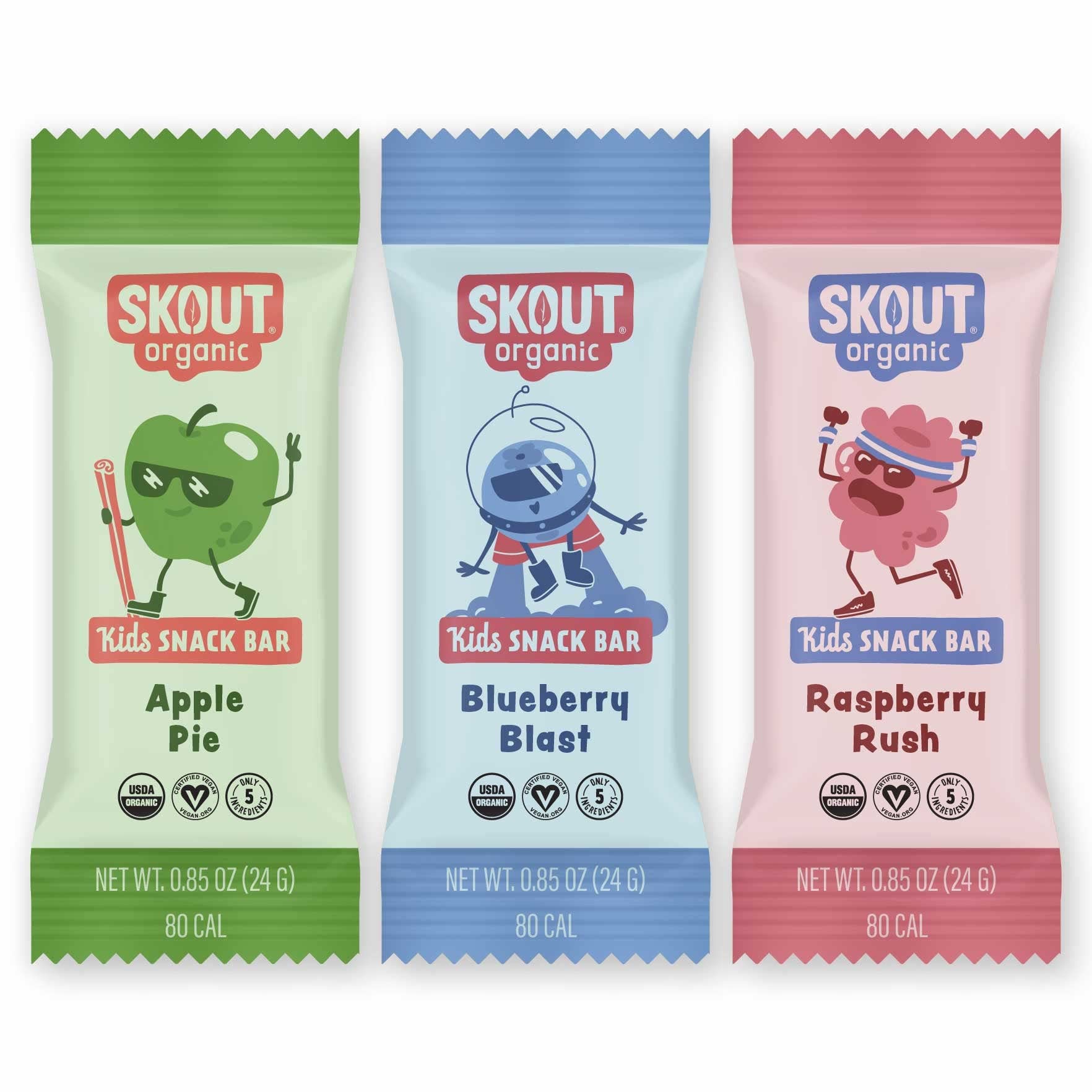 Skout Organic Real Food Bars For Kids Fruit Variety Pack (18 Pack) | Organic Snacks For Kids | Plant-Based Nutrition, No Refined