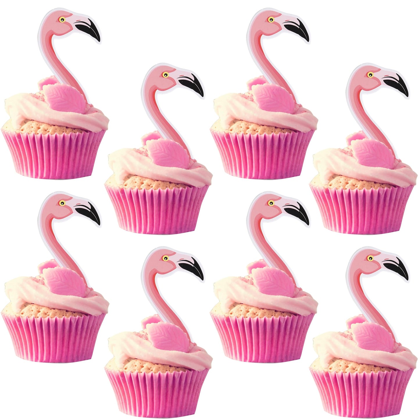 Rsstarxi Flamingo Cupcake Toppers - 40 Pack, Tropical Aloha Summer Design, Paper, 2.6 x 5.3 inches, Ideal for Luau Party Decorations