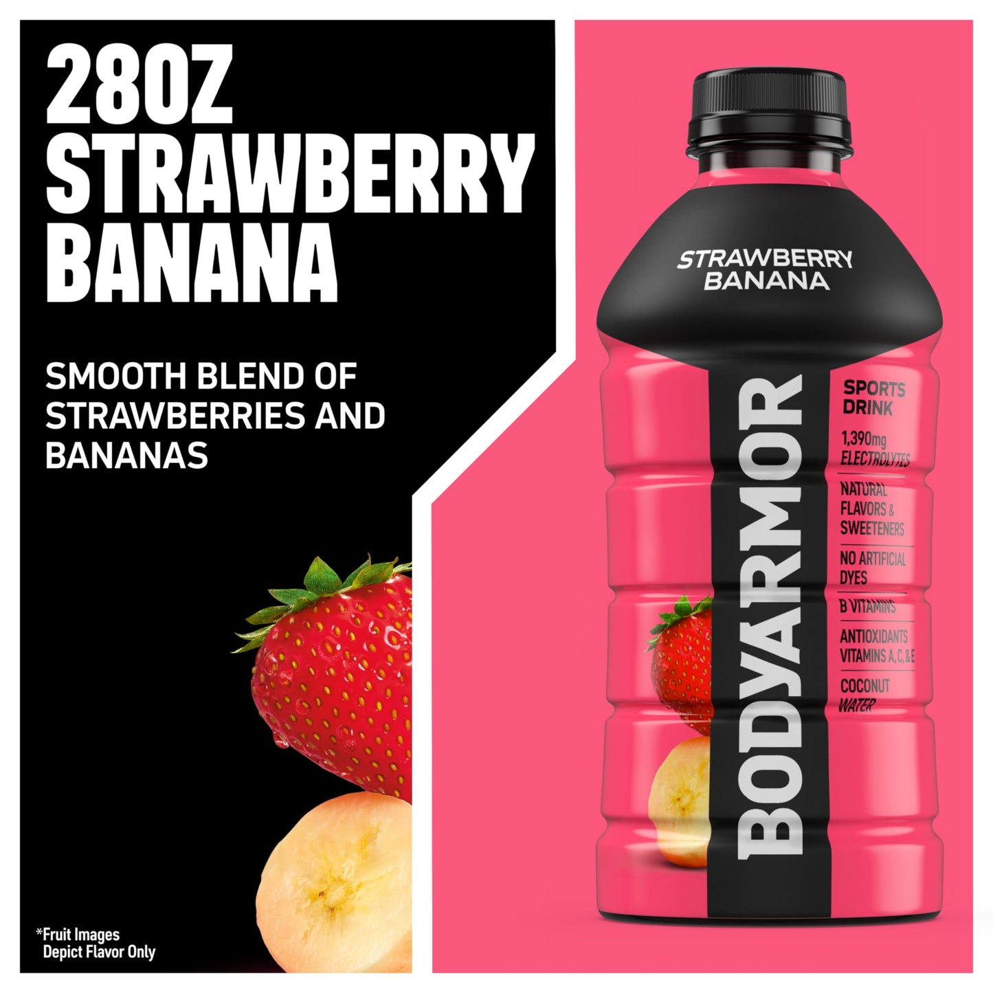 BODYprotective covering Sports Drink  Strawberry Banana  Electrolyte Drink Hydration  28 Fl Oz Bottles (15 Pack)  Flavored Coconut Water with B Vitamins & Antioxidants