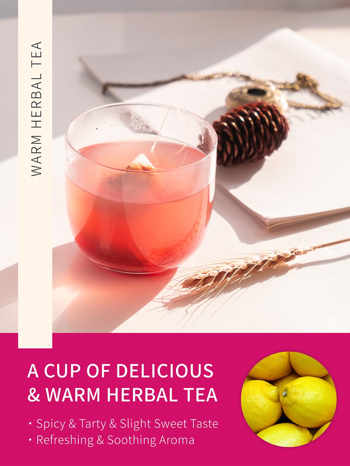 TeeLux Lemon Ginger Hibiscus Tea - Caffeine Free, Refreshing Lemongrass, 50 Count