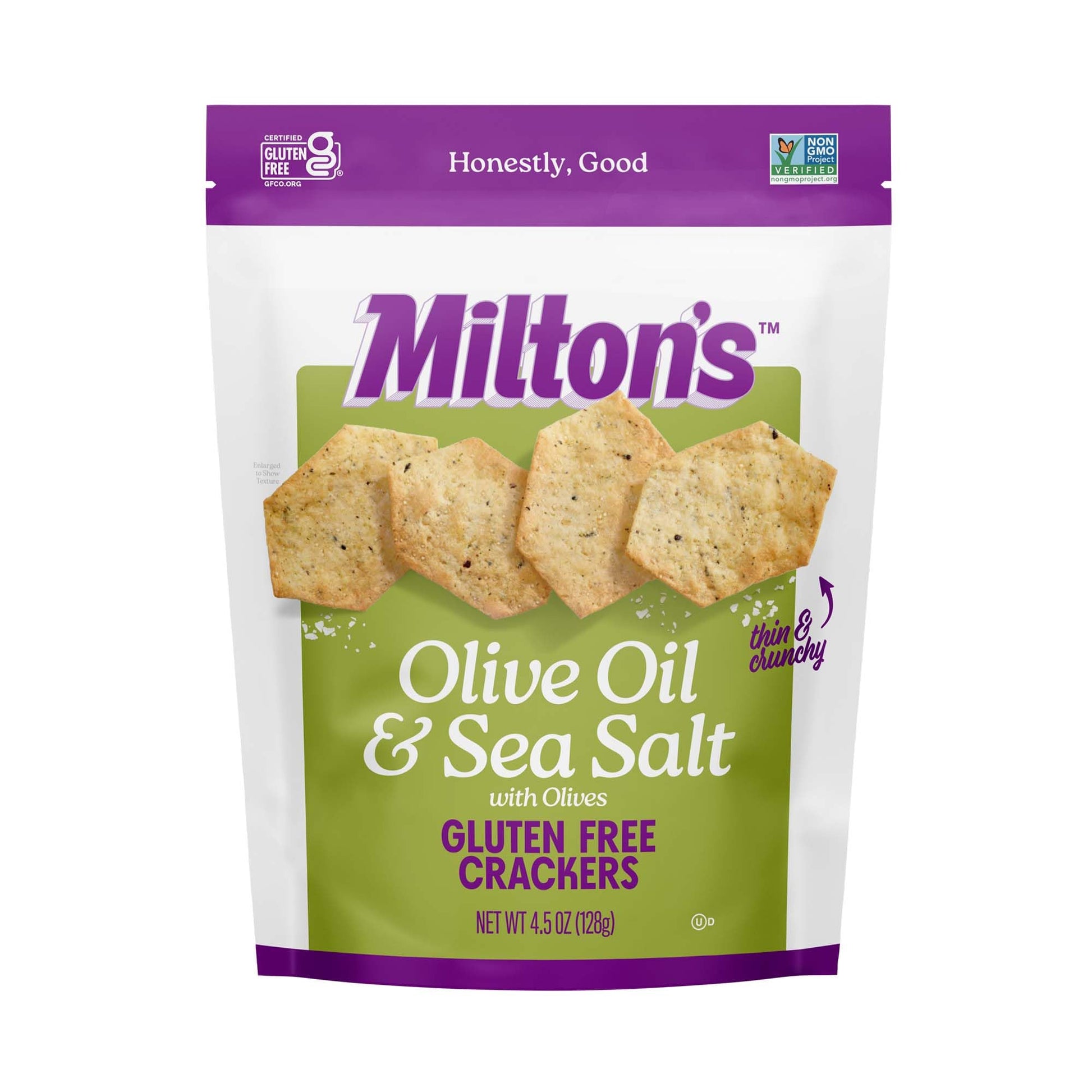 Milton'S Craft Bakers Gluten Free Olive Oil & Sea Salt Crackers - Baked Whole Grain Crackers, Non-Gmo Project Verified, Kosher, 