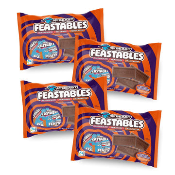 Feastables Mrbeast Halloween Candy Variety Pack With Milk Chocolate  Peanut Butter  & Milk Crunch Mini Bars  Trick or Treat Chocolate Bar Snacks or Party Favors  Fairtrade Cocoa  12.69 Oz Bags  4 Pack