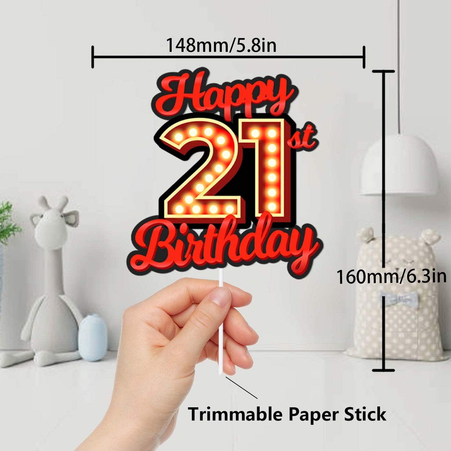 Happy 21St Birthday Cake Topper Fluorescent Flashing Night Out Hen Movie Nightclub Theme Decor Supplies Woman Man Happy Birthday