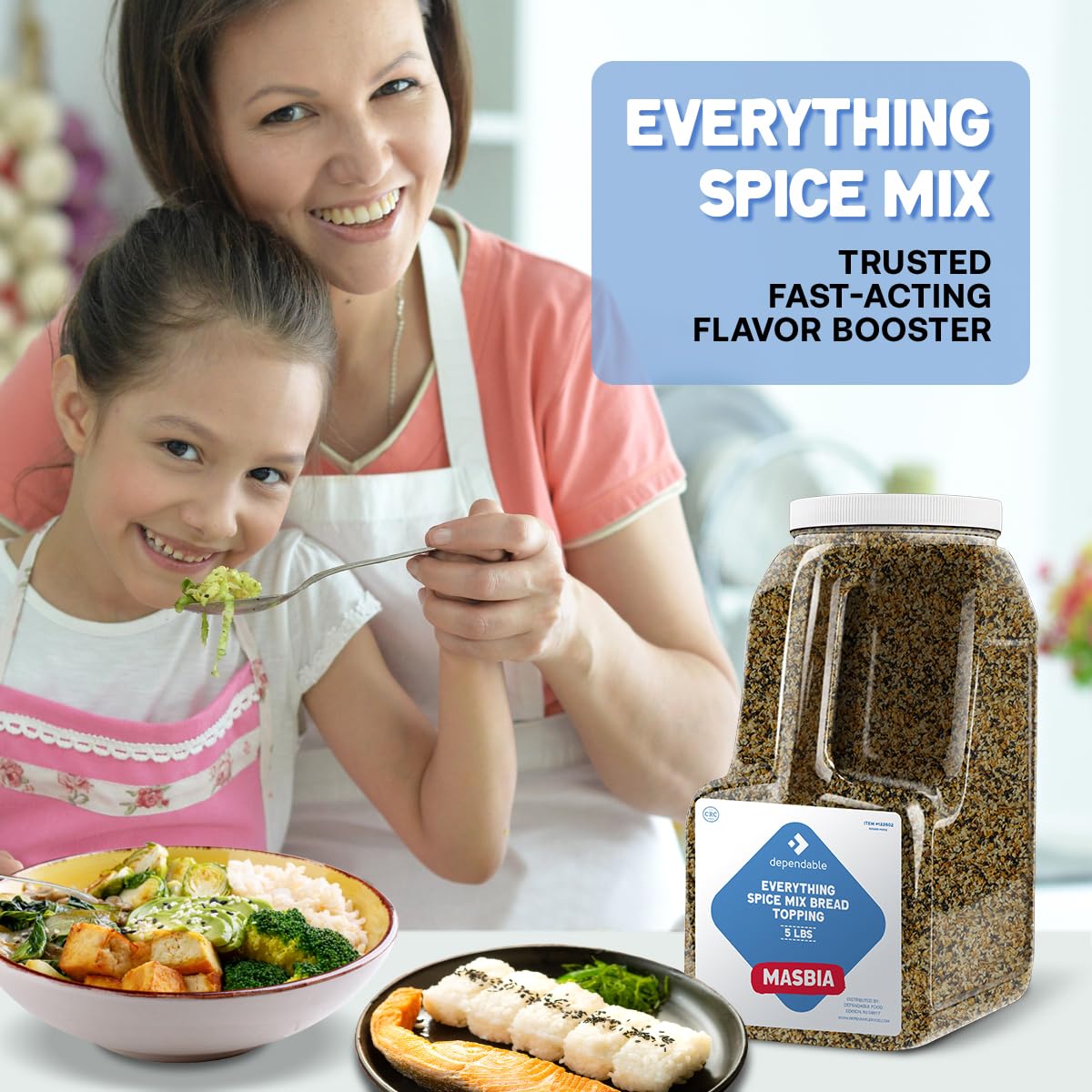 Dependable Food Everything Bagel Mix - 5 Lb. Resealable Jug - Natural, Non-Gmo, No Additives, Kosher - Versatile Spice Blend For