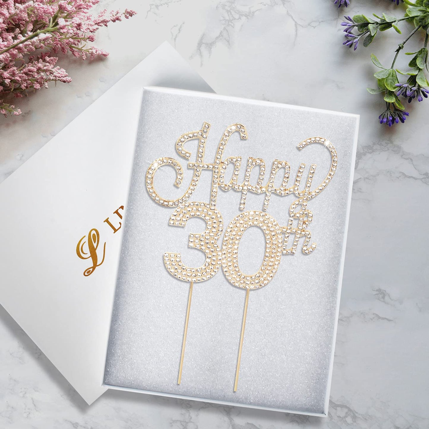Lingteer Happy 30Th Birthday Gold Rhinestone Cake Topper - Cheers To 30Th Birthday Thirty Years Old Anniversary Party Cake Cente