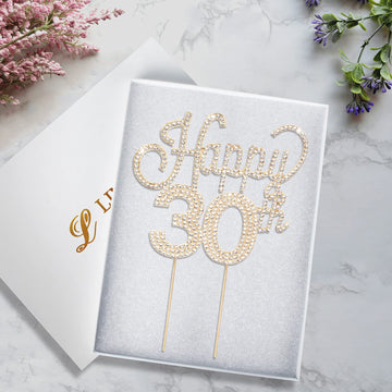Lingteer Happy 30Th Birthday Gold Rhinestone Cake Topper - Cheers To 30Th Birthday Thirty Years Old Anniversary Party Cake Cente
