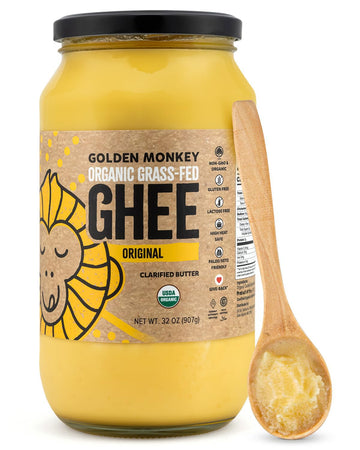 GOLDEN MONKEY Organic Ghee Butter - Grass Fed Clarified Butter for Cooking, Baking, Keto & Gut Health - Ghee Butter Organic Gras