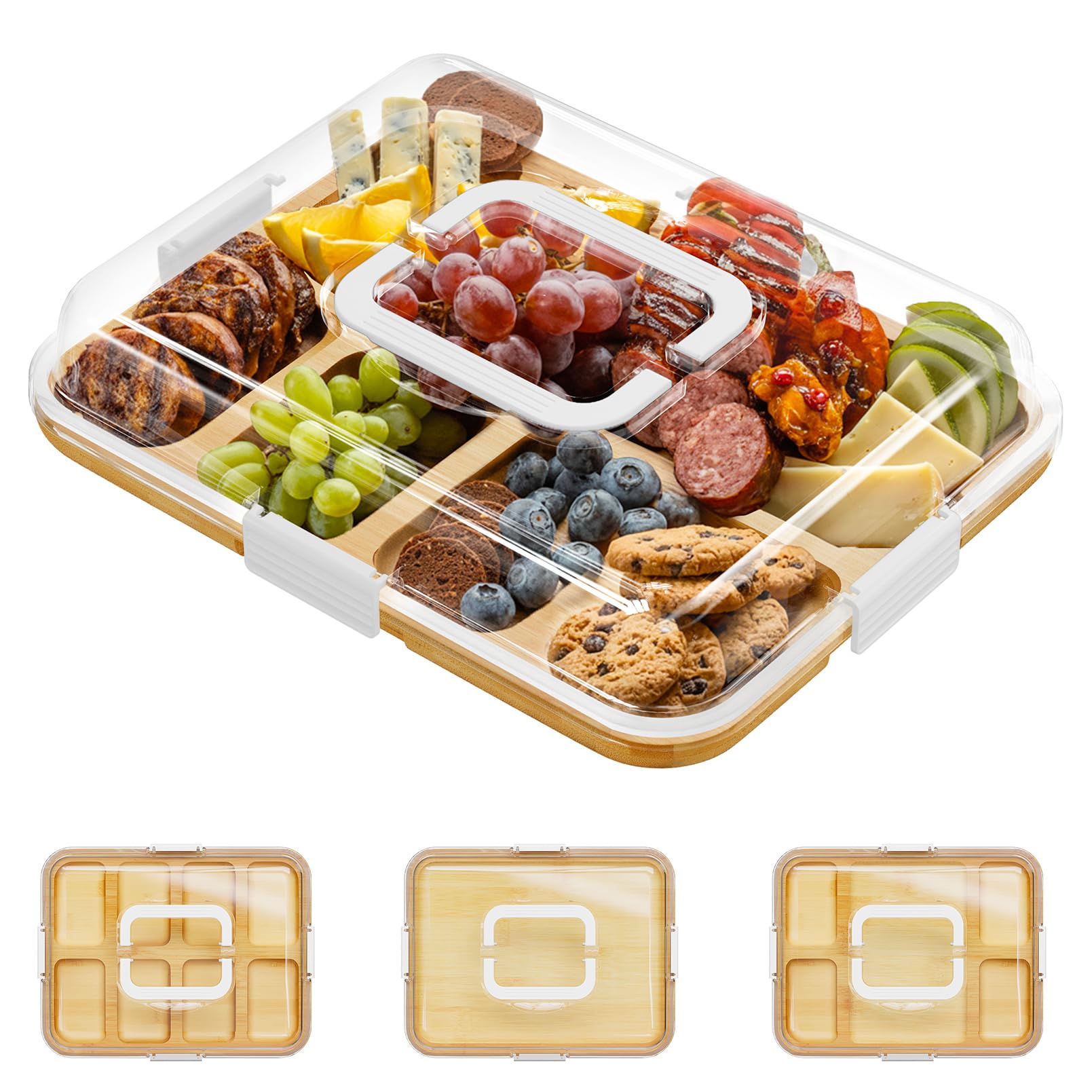 SpaceAid Charcuterie Board with Clear Lid, Portable Travel Cheese Cutting Boards for Picnic Accessories, Bamboo Serving Tray wit