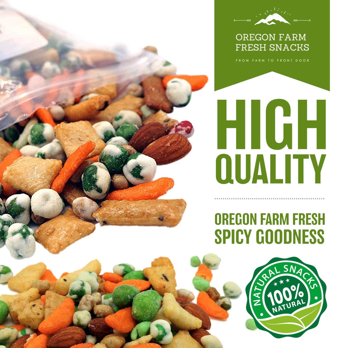 Oregon Farm Fresh Snacks Wasabi Peas & Rice Crackers Mix - Locally Sourced and Freshly Made Asian Snacks with Wasabi Almonds, Pe