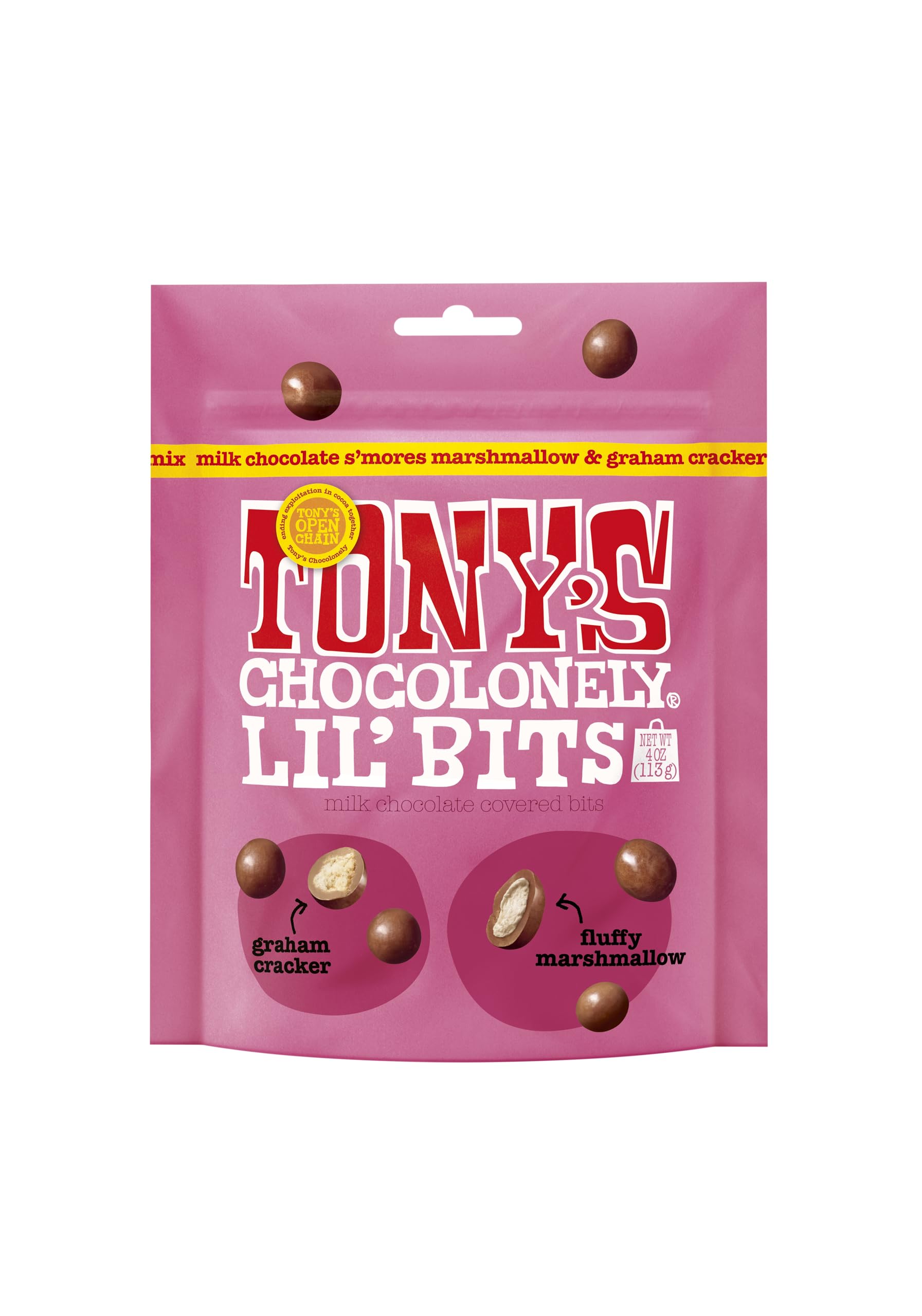 Tonys Chocolonely Belgian Milk Chocolate SMores Mix Lil Bits Candy Pieces With Graham Cracker & Marshmallow for Snacks, Gifts, o