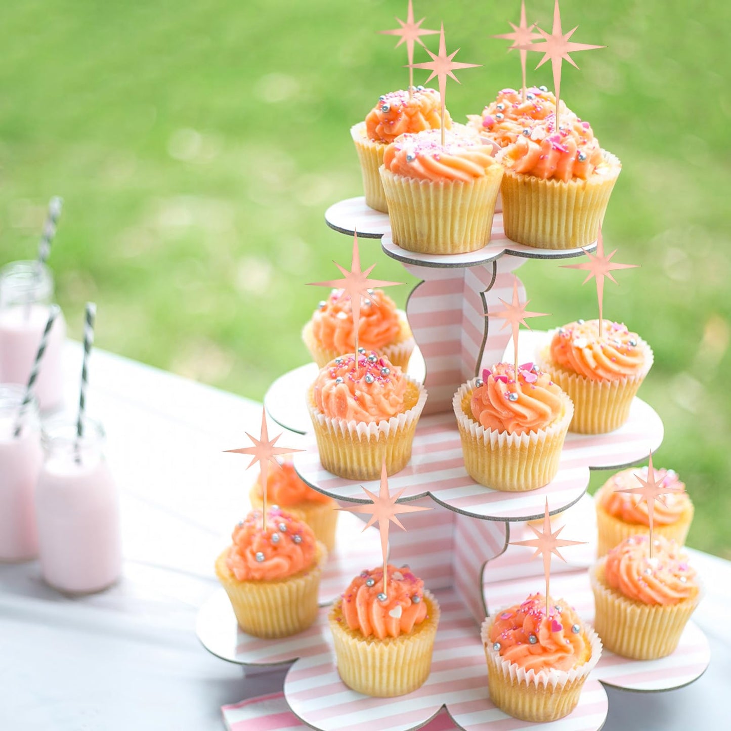 Keaziu Star Cupcake Toppers, 30PCS Rose Gold Twinkle Star Picks for Engagement, Bridal, Baby Shower, Birthday Party Decorations