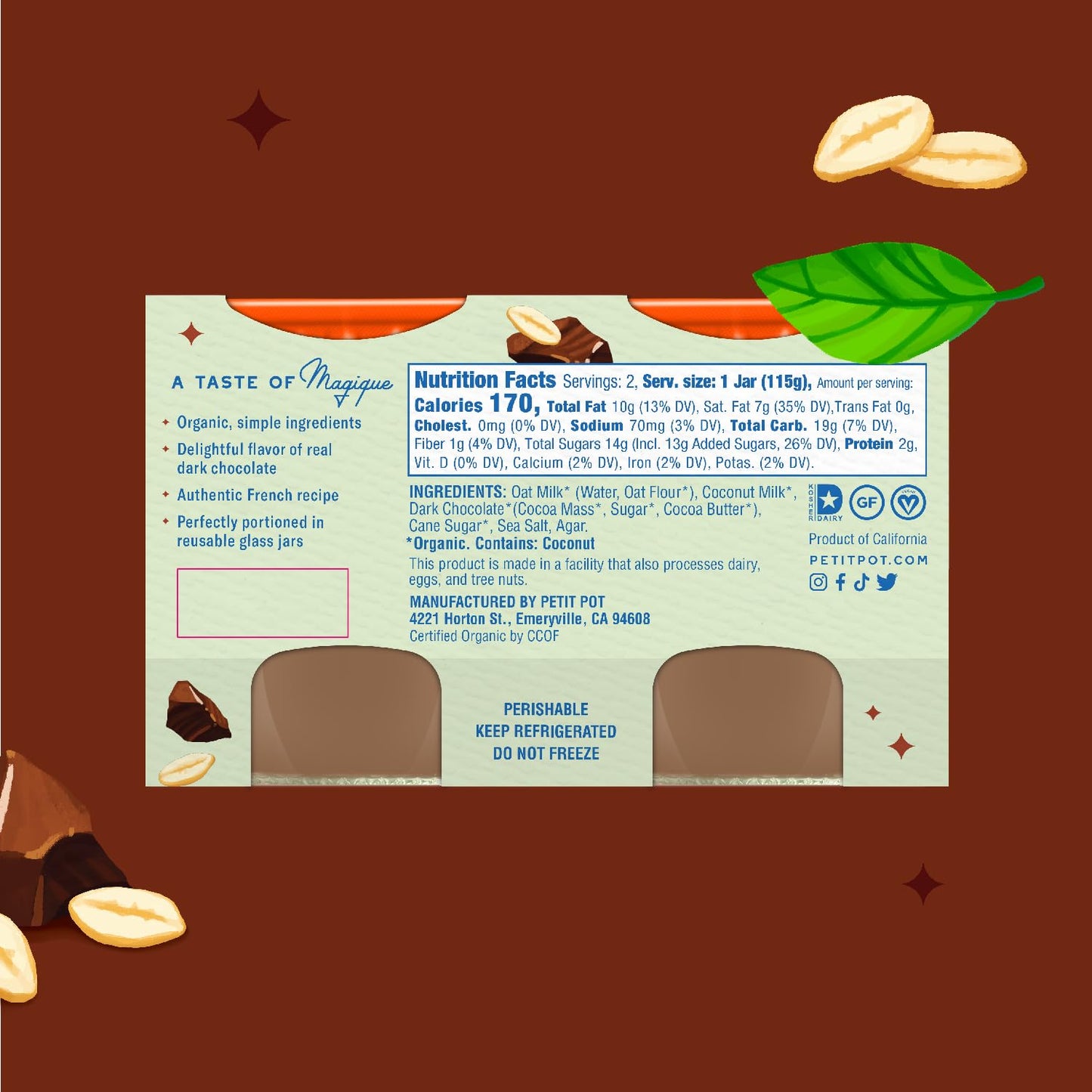 Petit Pot | Organic French Dessert | Plant-Based Oatmilk Chocolate | Gluten-Free | Kosher | Ready-to-Eat | No Artificial Ingredi