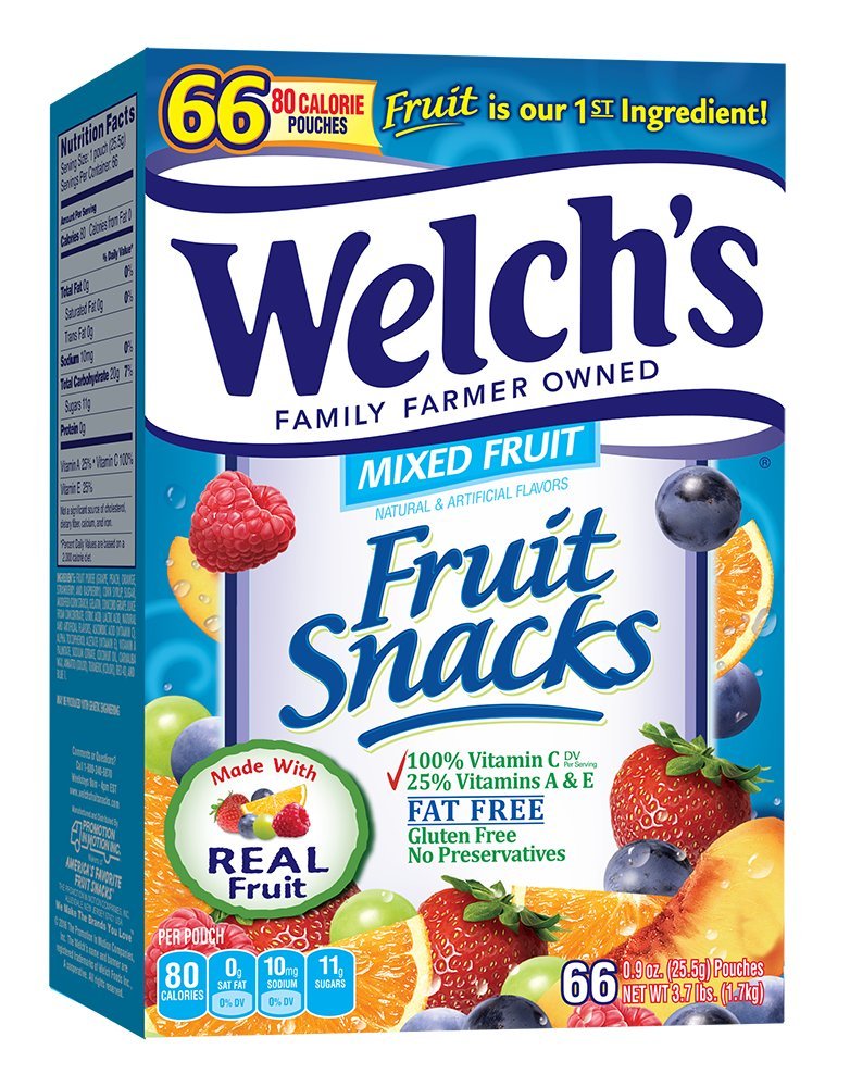 Welchs Fruit Snacks, Mixed Fruit, Gluten Free, Bulk Pack, 0.9 oz Individual Single Serve Bags (Pack of 66)