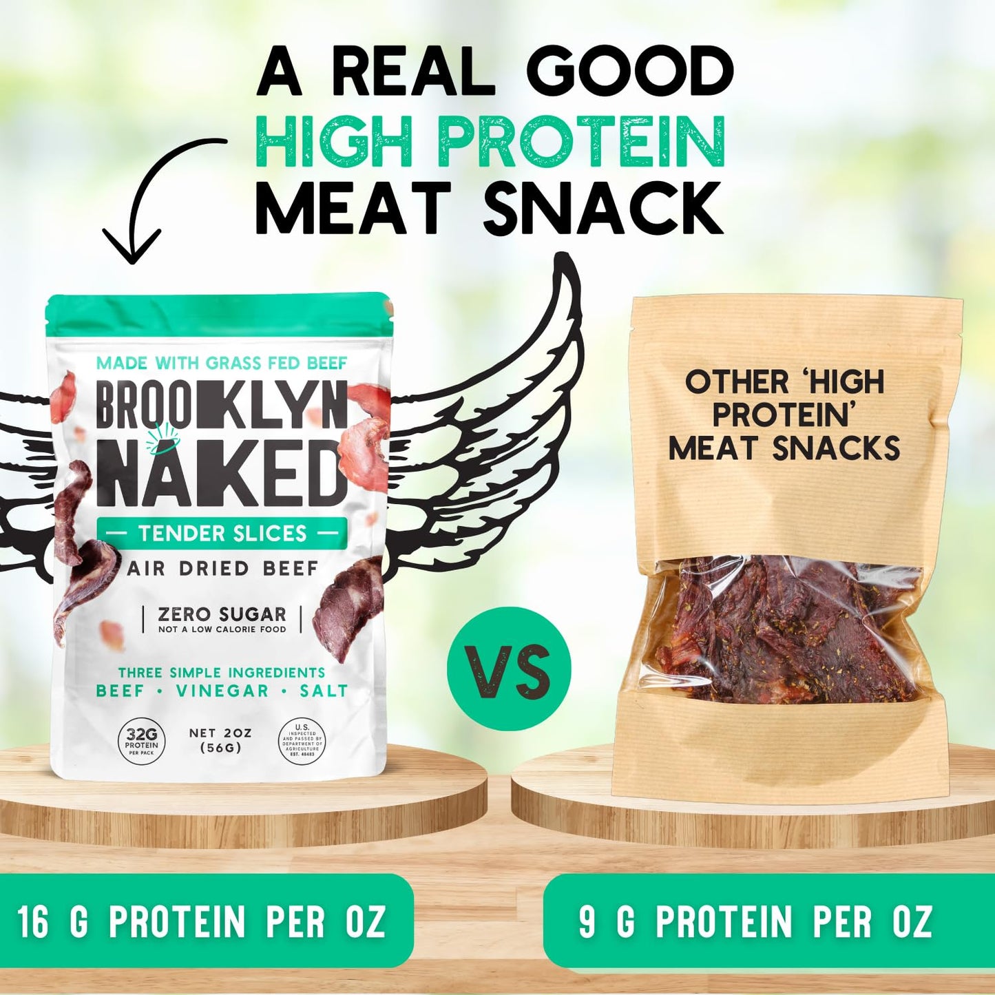 Brooklyn Naked Tender Slices Air Dried Grass Fed Beef Snack, Stripped Down Clean Beef Jerky (2Oz, Pack Of 8) - Aip, Approved, Wh