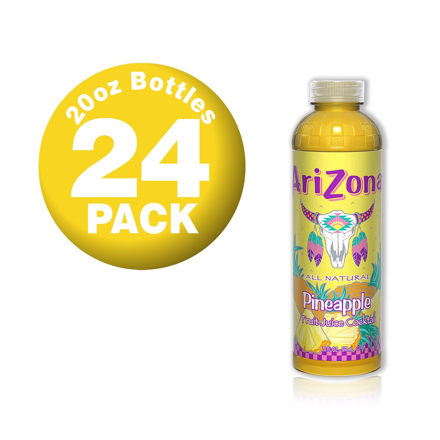 AriZona Pineapple Juice Drink, 20 Fl Oz, Pack of 24, Refreshing Beverage