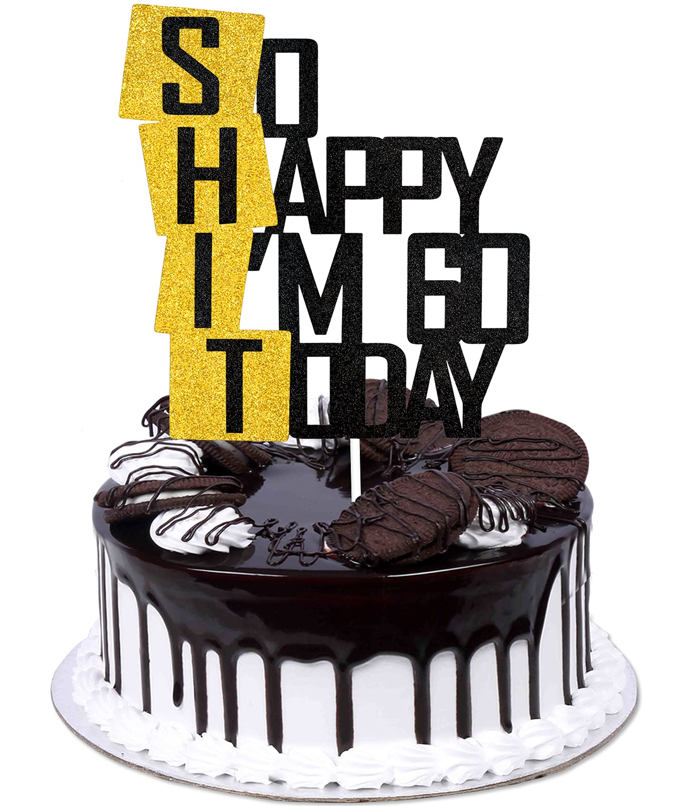 Caiwowo Cake Topper - Funny 60th Birthday Decor - Glitter Gold Paper - Cheers to Dirty Sixty Years