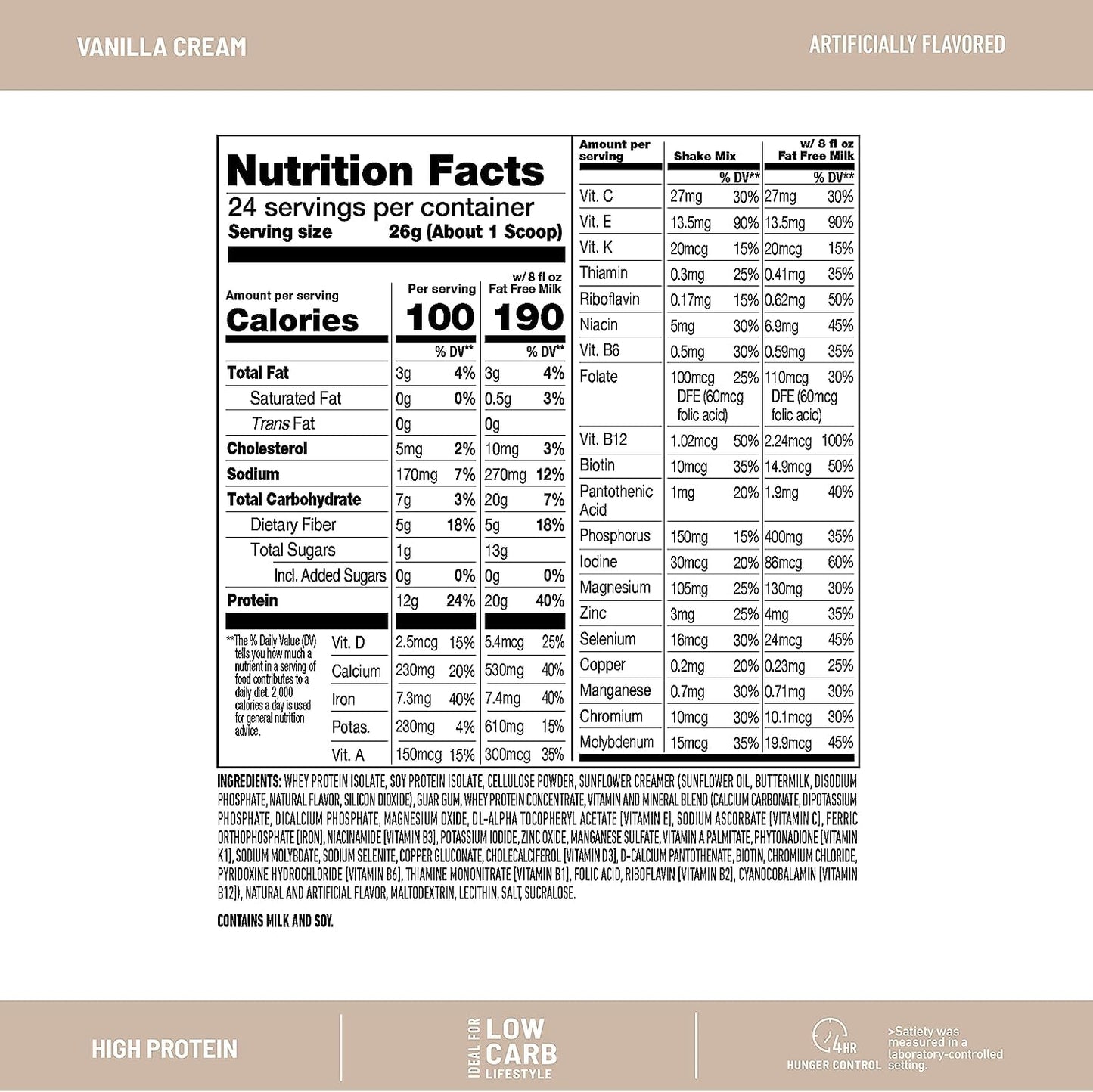 SlimFast Advanced Nutrition High Protein Meal Replacement Smoothie Mix, 20g Protein, 11.4 oz, Vanilla Cream, Model 79002