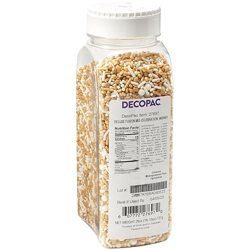 Decopac Gold Celebration Wishes Fusion Mix Candy Sprinkles, 26Oz, Fancy Festive Sprinkles In Handheld Container, Edible Sprinkles For Celebration Cakes, Cupcakes, Cookies And Donuts For Christmas