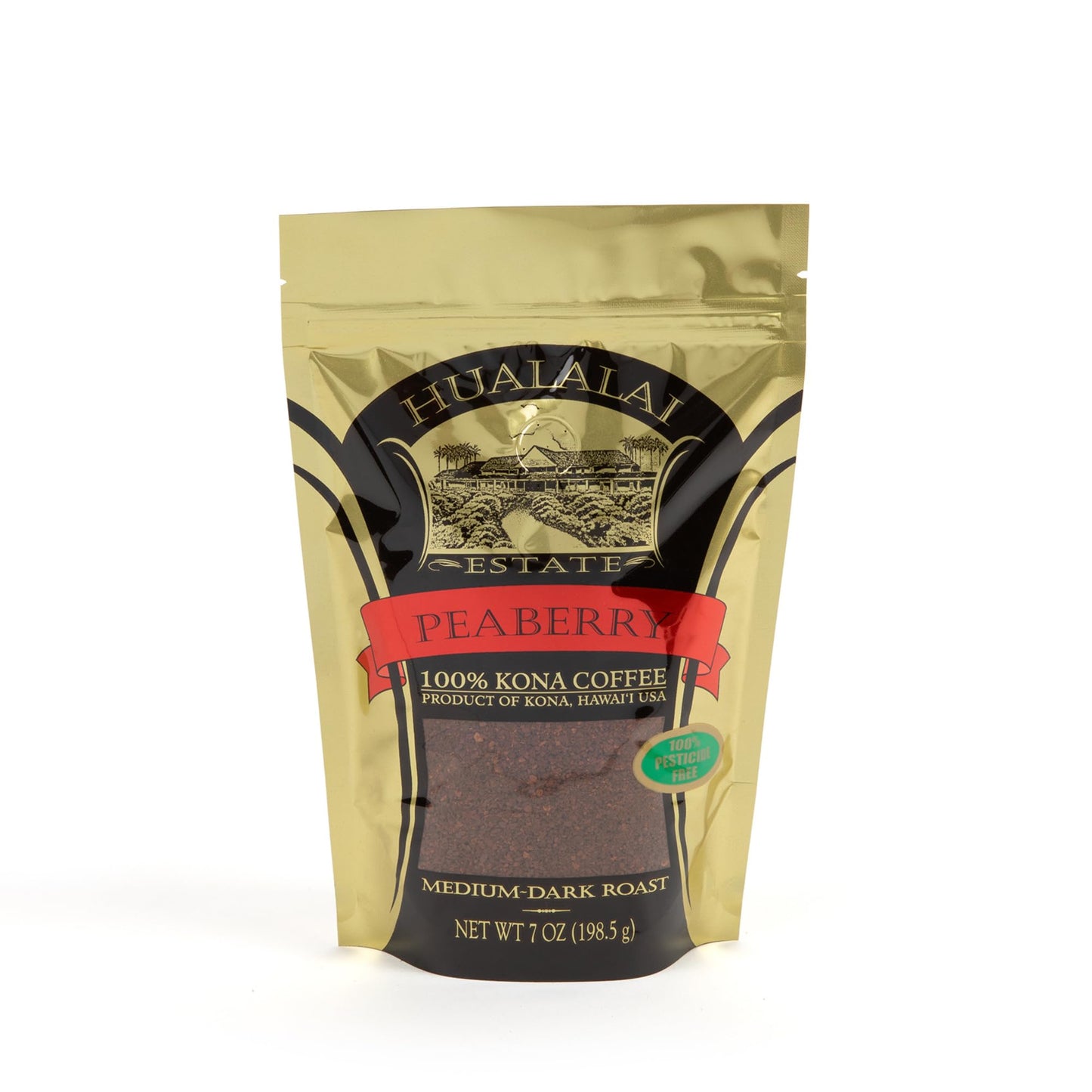 Hualalai Estate Kona Coffee - 100% Peaberry, Medium Dark Roast, Pesticide-Free, 7 oz